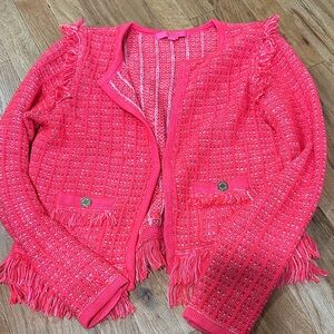 Lily Pulitzer Simora Fringe Knit Cardigan Neon Pink Women’s S